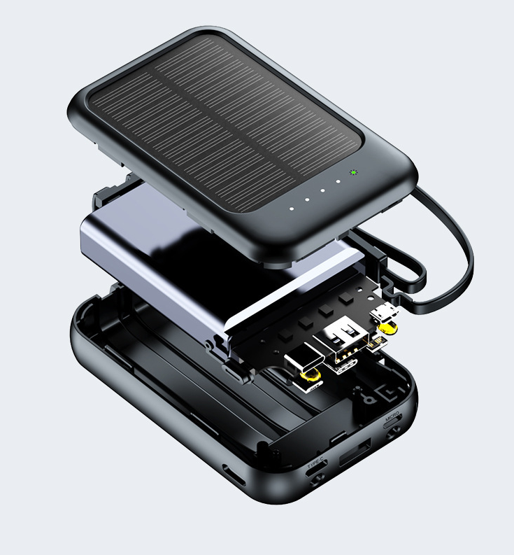 Solar Power Bank with Built-in Cable, Portable, High Capacity 20000mAh Mobile Power