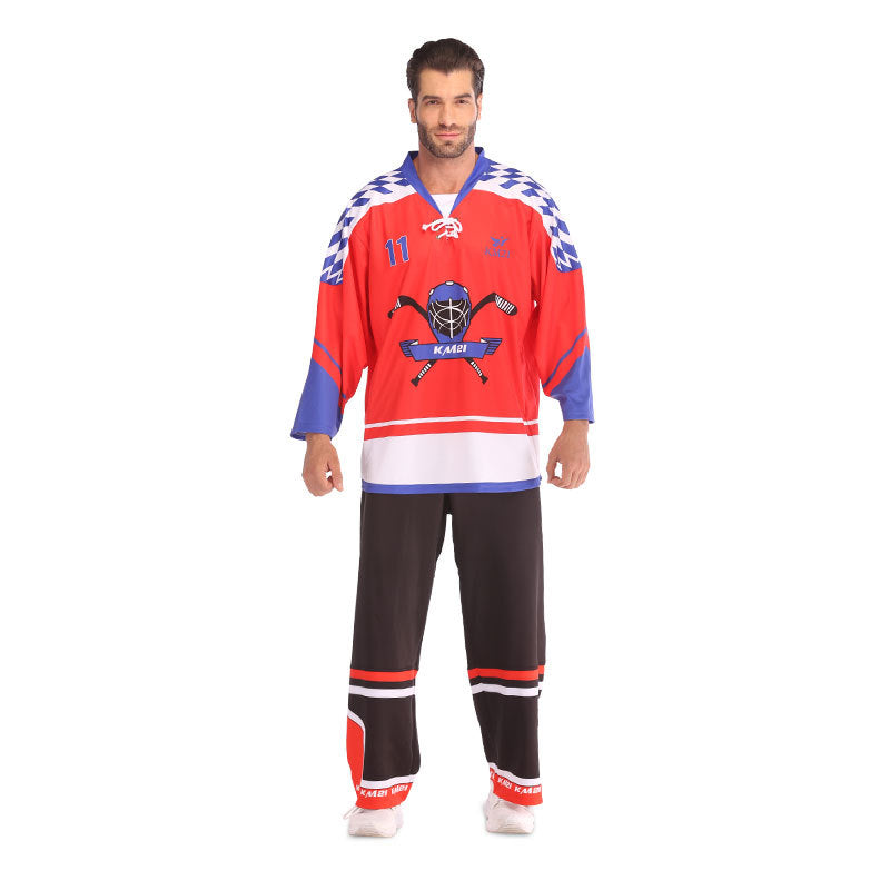 Ice Hockey Jersey V-Neck Long Sleeve Print Loose Fit American Style Hockey Practice Game Uniform