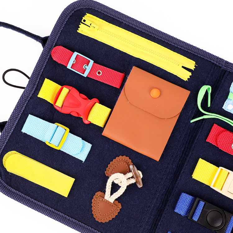 Montessori educational folding bag designed for children with autism – a sensory activity board toy.