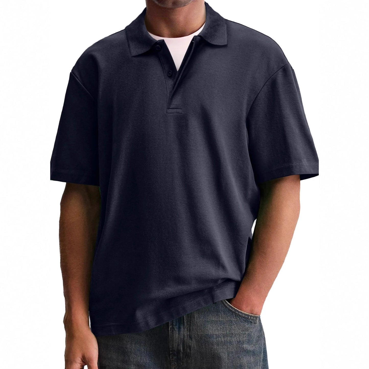 Men's Short-Sleeve V-Neck Button-Up Polo Shirt (Spring/Summer Casual),MADE IN CHINA