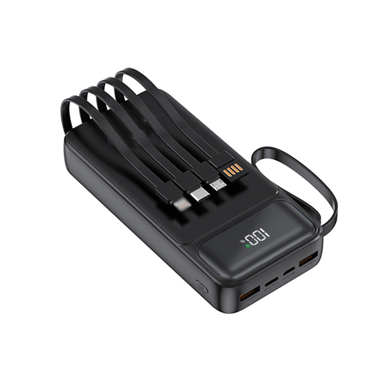 Portable 20000mAh Power Bank with Built-in Cables, Digital Display, and Lanyard