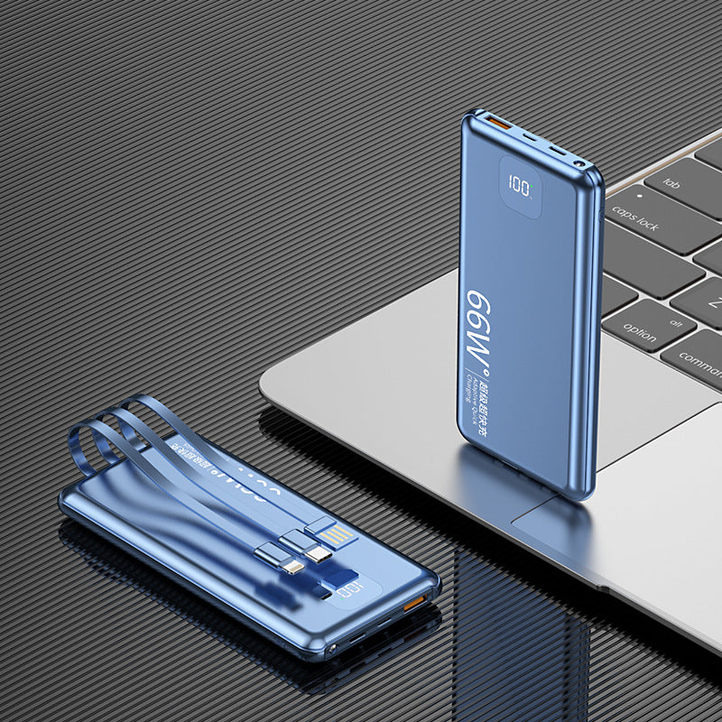 66W Dual-Protocol Super Fast Charge Power Bank with Built-in Cable, Slim and Portable