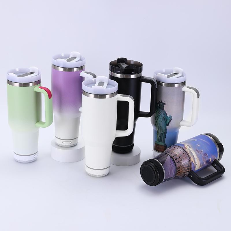 40oz American Style Car Tumbler - Portable Stainless Steel Vacuum Insulated Cup with Straw