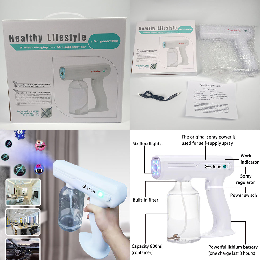 GOLDENTECH  Wireless Electric Fogger Sprayer Disinfectant Steam Fogger