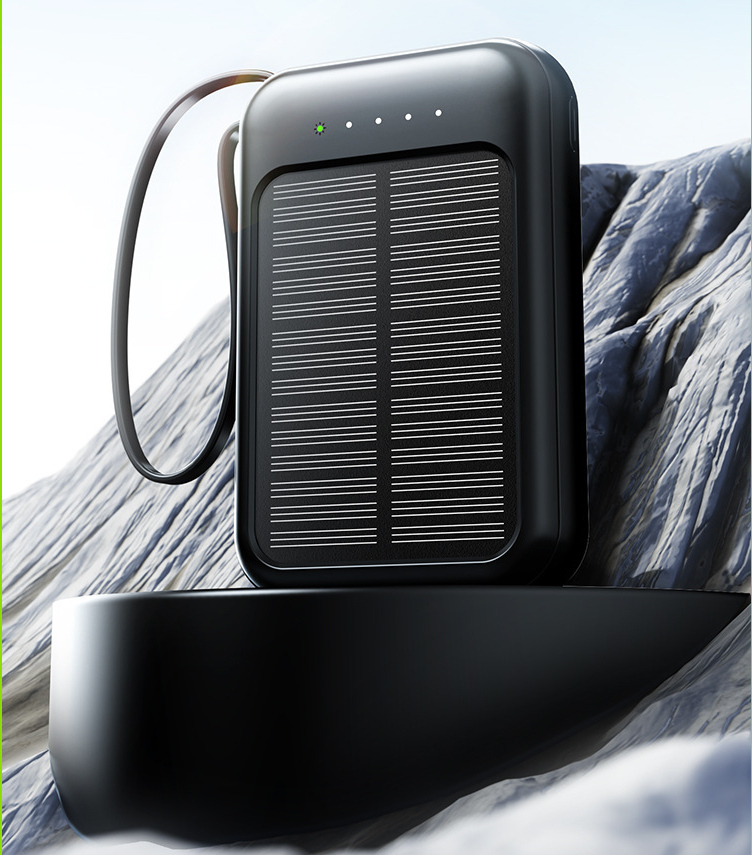 Solar Power Bank with Built-in Cable, Portable, High Capacity 20000mAh Mobile Power