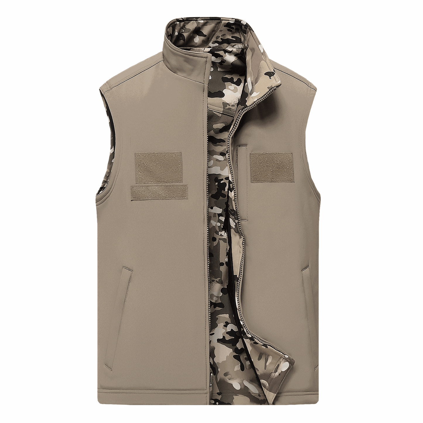 Double-sided camouflage softshell short-sleevevest, lightweight and breathable for tactical use, windproof.