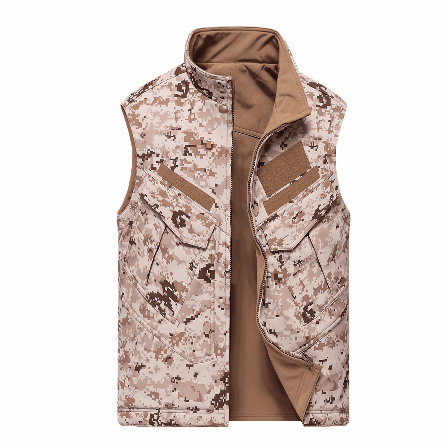 Double-sided camouflage softshell short-sleevevest, lightweight and breathable for tactical use, windproof.