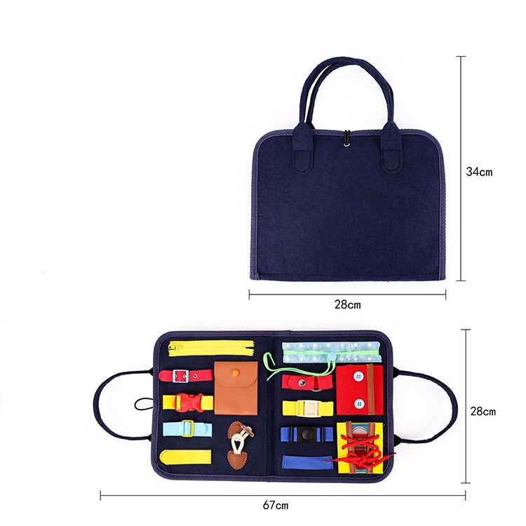Montessori educational folding bag designed for children with autism – a sensory activity board toy.