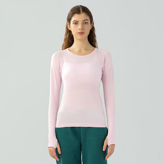 Quick-Dry Long Sleeve Top Women's Sports Running Fitness Breathable Seamless One-Piece Yoga Wear