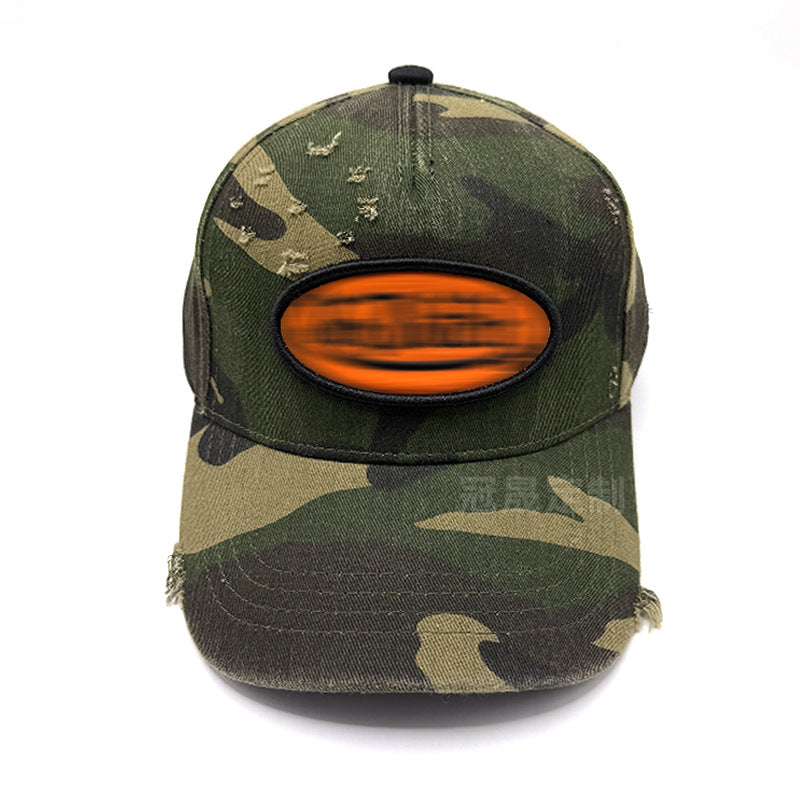 Custom Camo Baseball Cap - Washed & Distressed with Rip & Tear Design