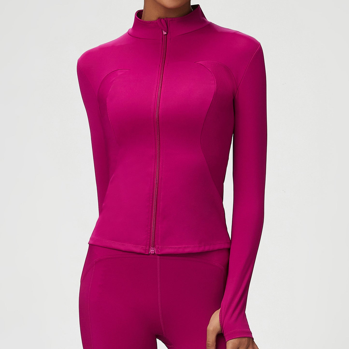 Women's Yoga Top Stretchy Sportswear Jacket Stand Collar Zipper Long Sleeve Workout Shirt