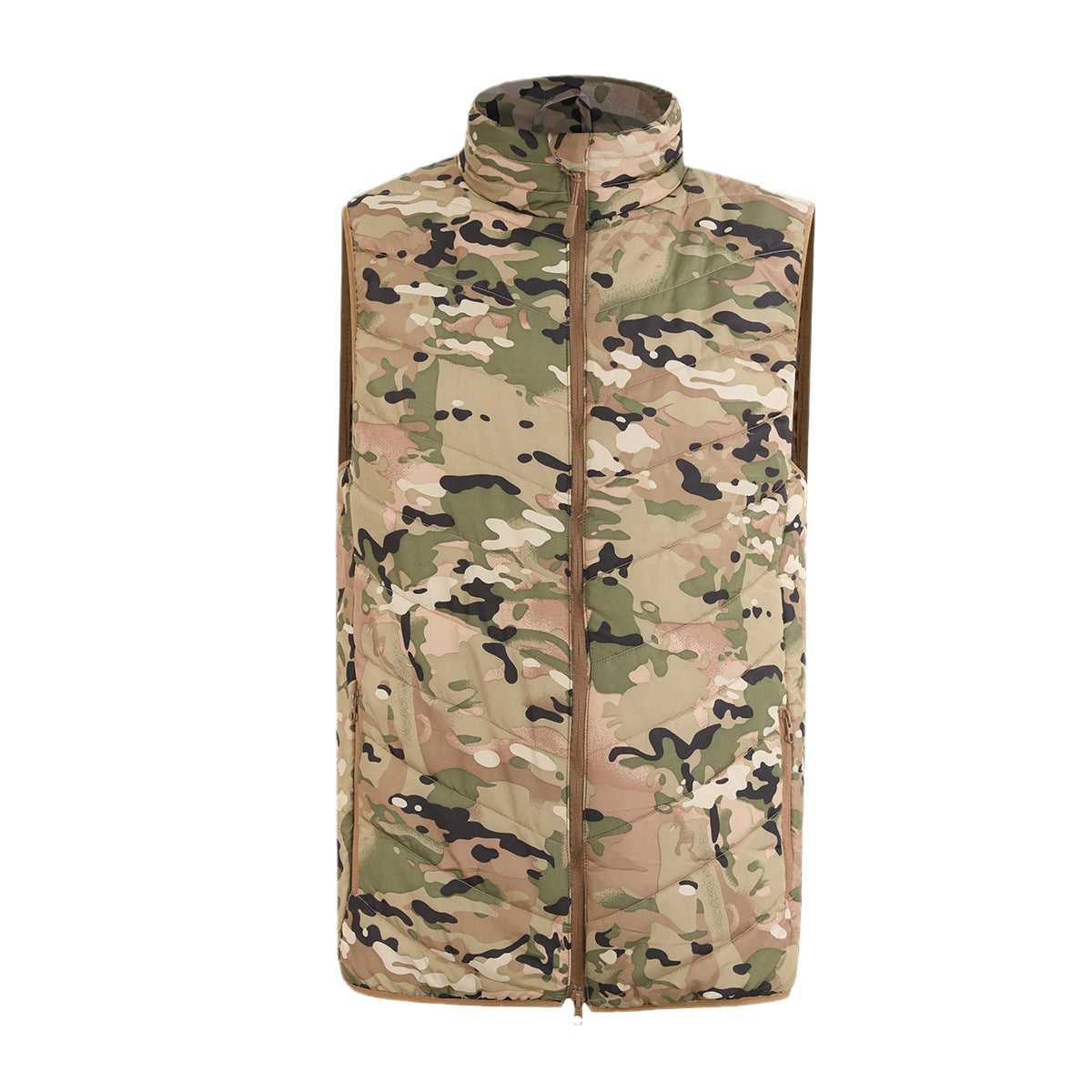 Camouflage vest windproof and cold-resistant, wearable inside or outside for warmth.