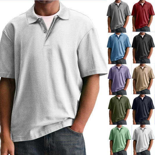 Men's Short-Sleeve V-Neck Button-Up Polo Shirt (Spring/Summer Casual)，MADE IN CHINA