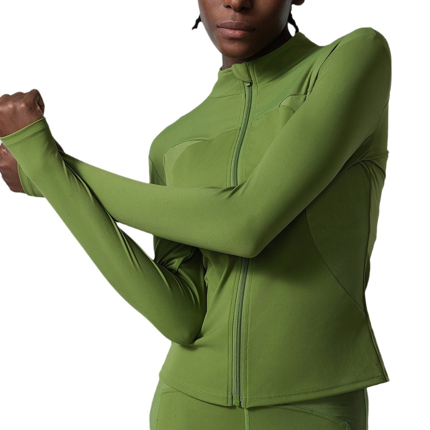 Women's Yoga Top Stretchy Sportswear Jacket Stand Collar Zipper Long Sleeve Workout Shirt