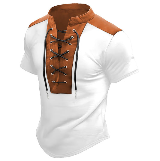 Men's Summer Short-Sleeve Ribbed-Knit Polo Shirt with Drawstring Detail，MADE IN CHINA