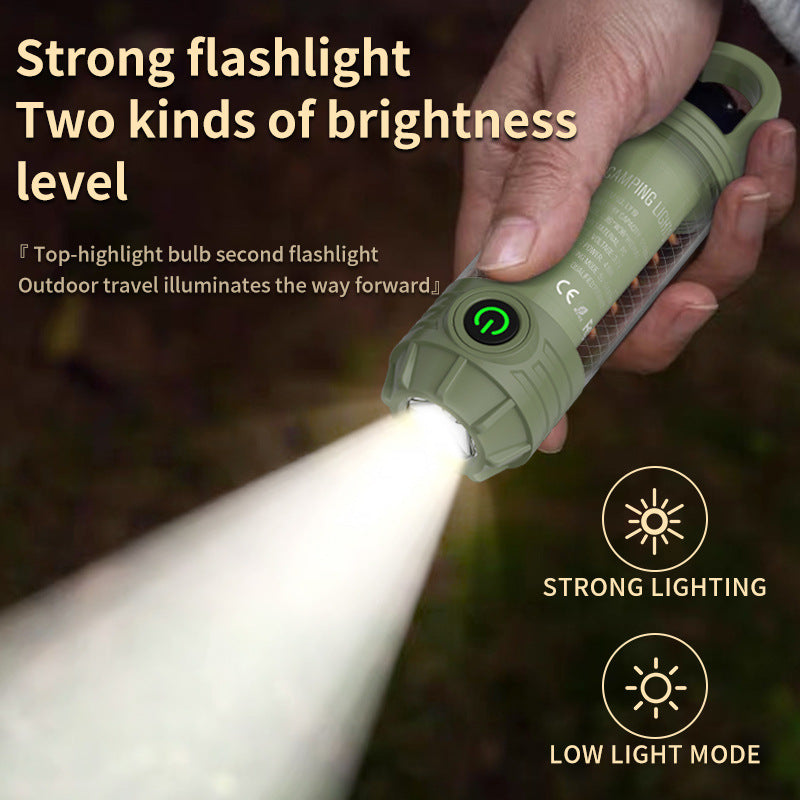 Outdoor Camping Light with Multi-Source Illumination, Portable Keychain Hook, Mini Flashlight, and Ambient Camping Lantern