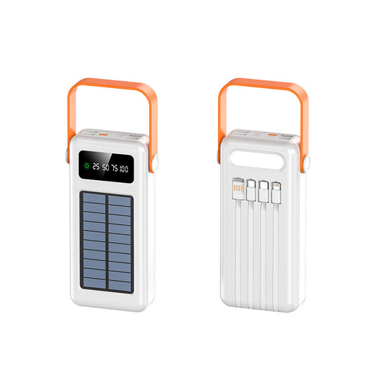 This solar-powered power bank comes with a cable and has an extremely large capacity of 50,000 mAh, making it perfect for outdoor use and portability.