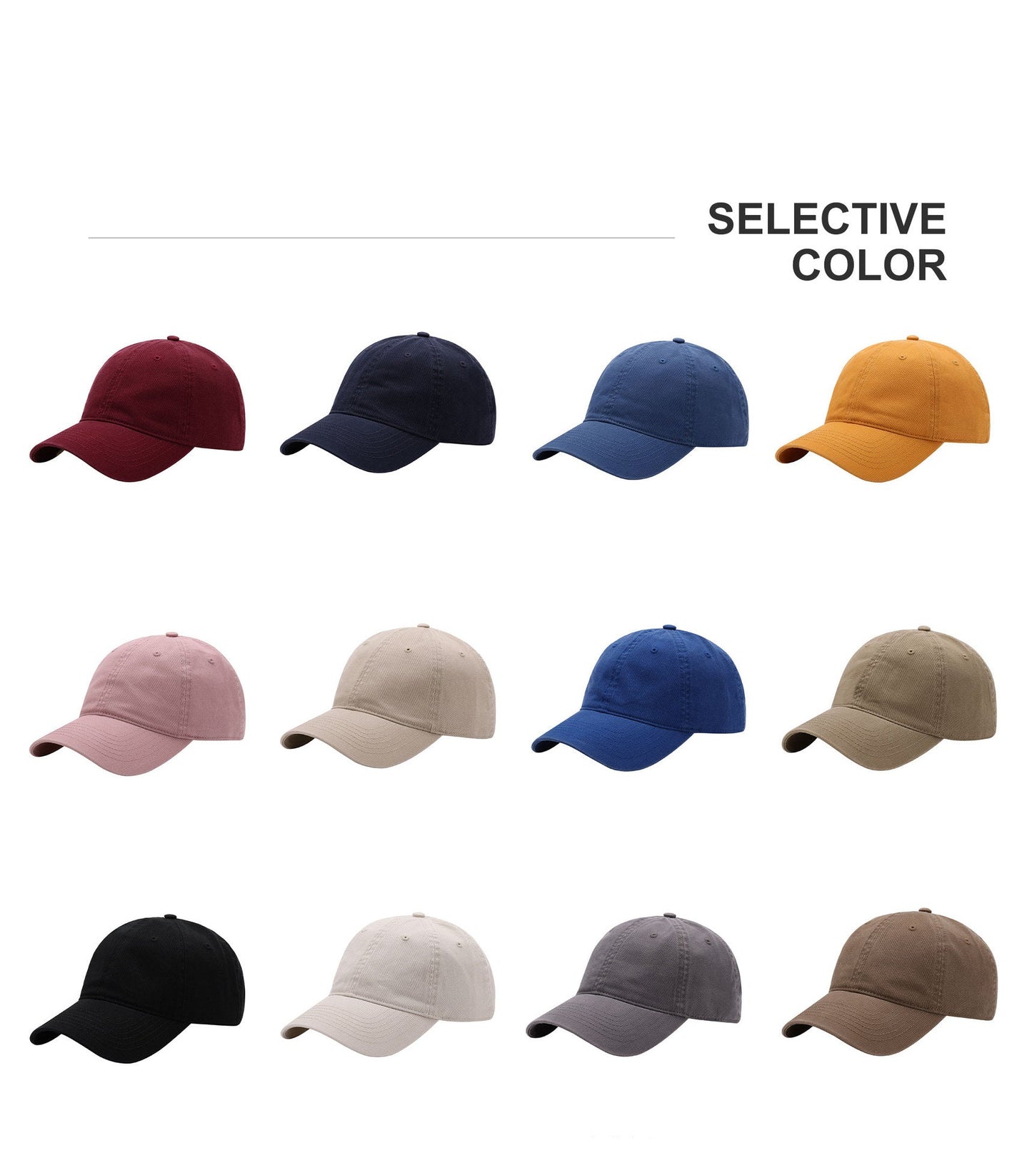 Custom Logo Breathable Plain Color Embroidered Baseball Caps