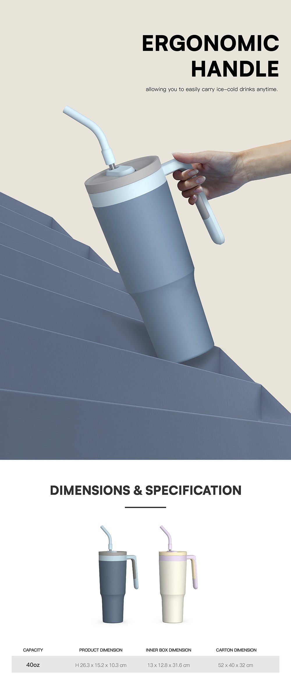 40oz Custom Tumbler with Handle and Tea Infuser - Large Capacity Travel Mug