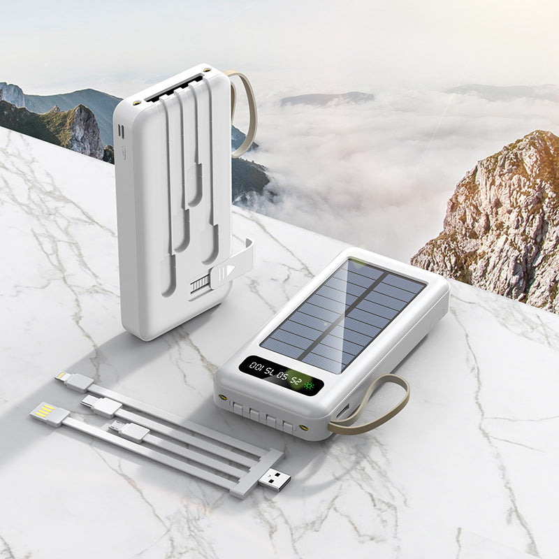 This solar-powered power bank comes with a cable and has an extremely large capacity of 50,000 mAh, making it perfect for outdoor use and portability.