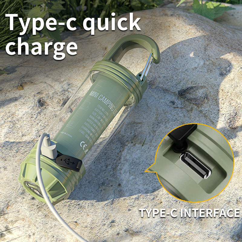 Outdoor Camping Light with Multi-Source Illumination, Portable Keychain Hook, Mini Flashlight, and Ambient Camping Lantern