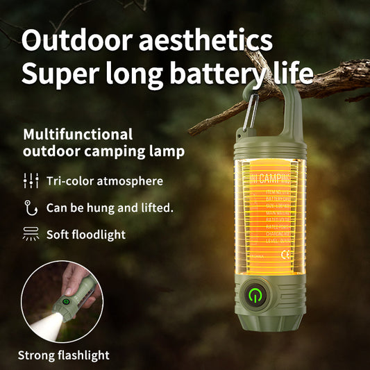 Outdoor Camping Light with Multi-Source Illumination, Portable Keychain Hook, Mini Flashlight, and Ambient Camping Lantern