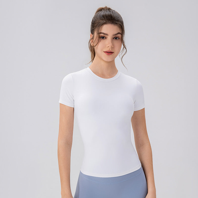 Women's Slim-Fit Yoga Shirt, Quick-Dry Workout Top with Built-in Bra for Summer Fitness