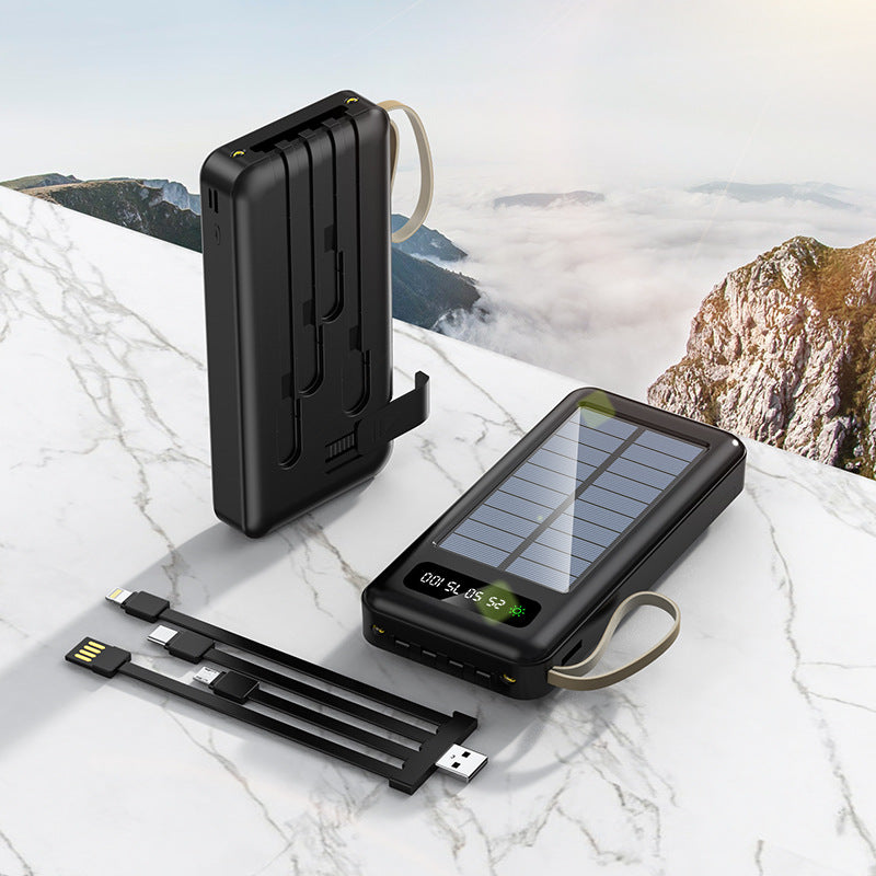 This solar-powered power bank comes with a cable and has an extremely large capacity of 50,000 mAh, making it perfect for outdoor use and portability.