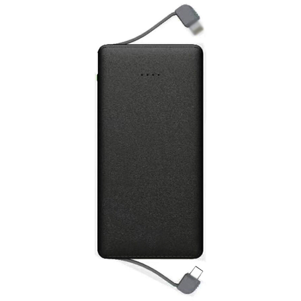 5000mAh Ultra-Thin Power Bank with Built-in Dual Cables, Leather-Grain Design, and LED Light