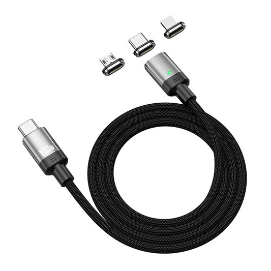 3-in-1 Magnetic Charging Cable with 100W PD Fast Charge & Strong Magnetic Connectors, Compatible with Apple, Android, and Type-C Devices