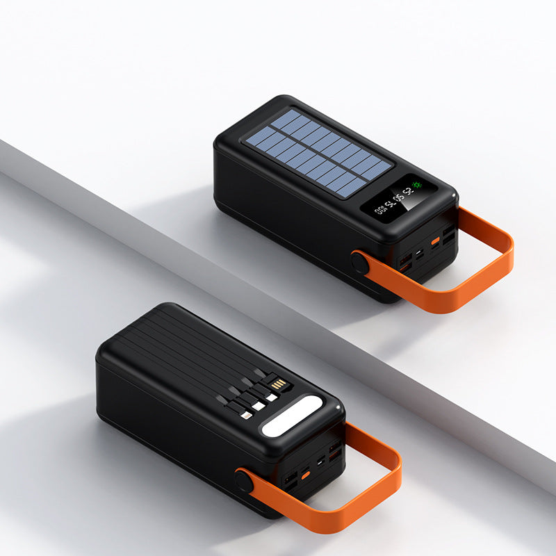This solar-powered power bank comes with a cable and has an extremely large capacity of 50,000 mAh, making it perfect for outdoor use and portability.