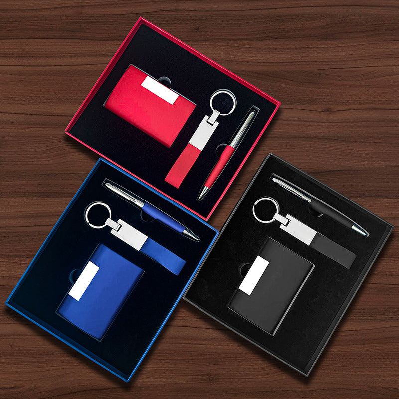 Customized Business Gift Set for Clients: Cardholder, Keychain & Notepad Pen