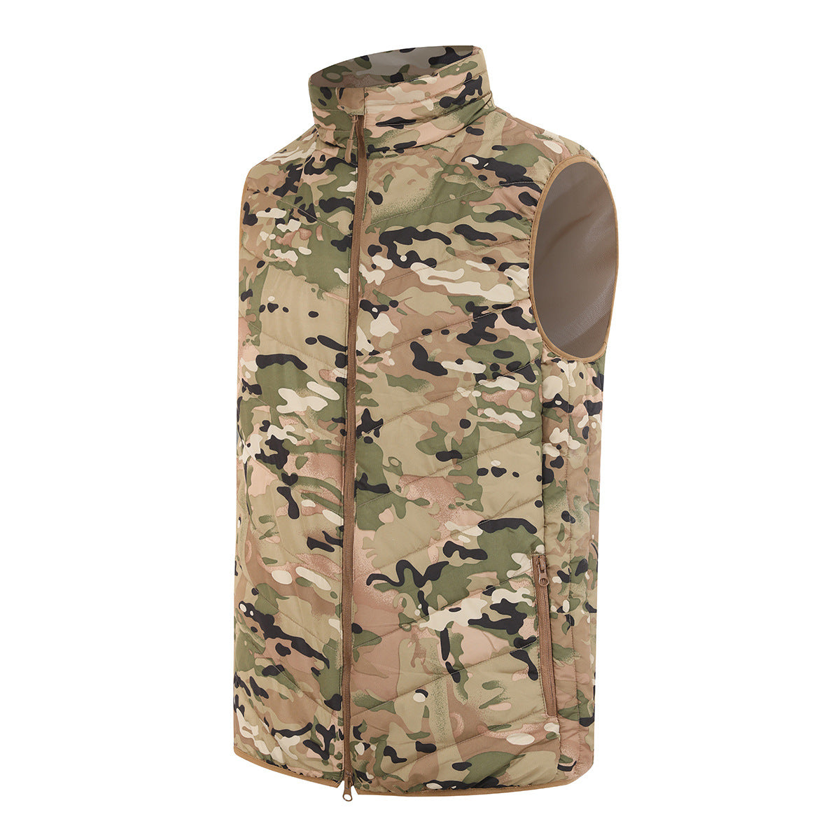 Camouflage vest windproof and cold-resistant, wearable inside or outside for warmth.