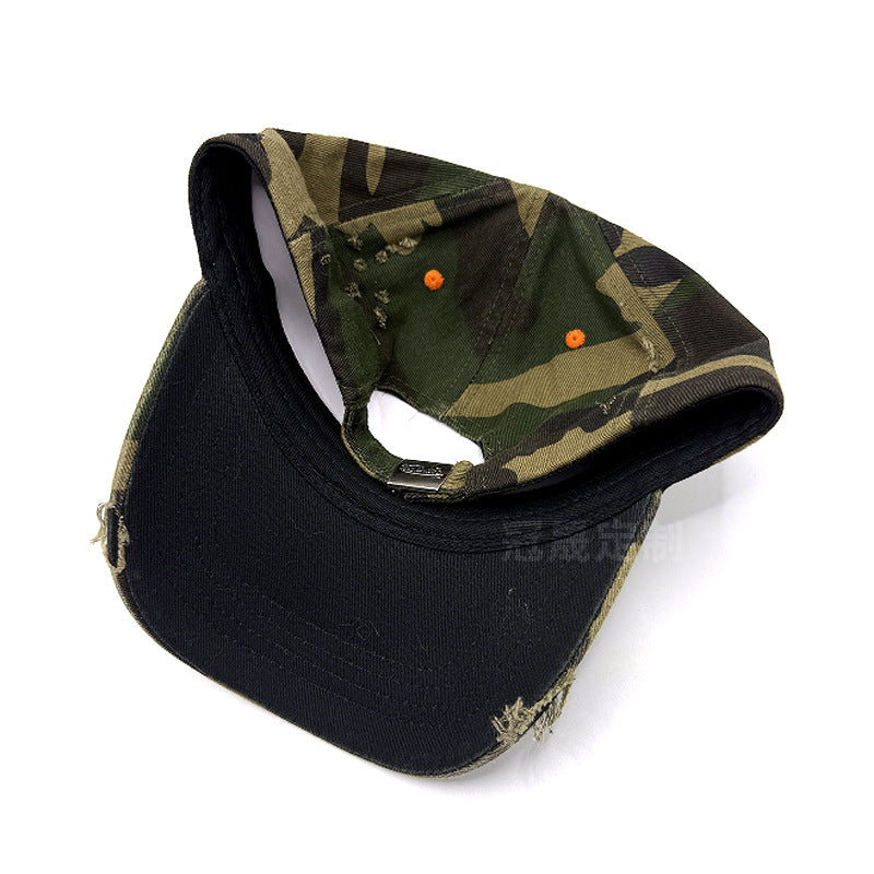Custom Camo Baseball Cap - Washed & Distressed with Rip & Tear Design