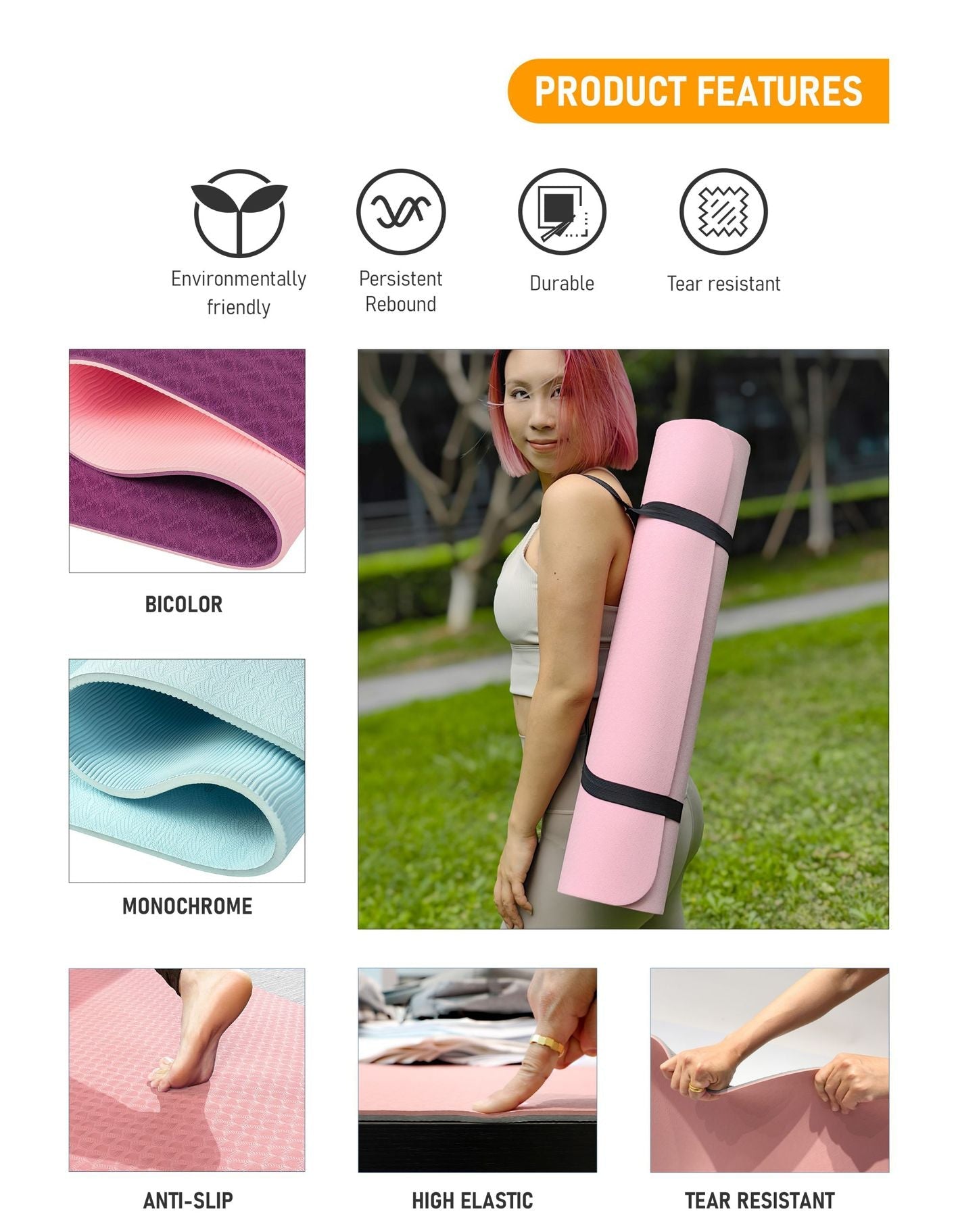 TPE Foldable Yoga Mat - Hangable, Silent & Shock-Absorbing