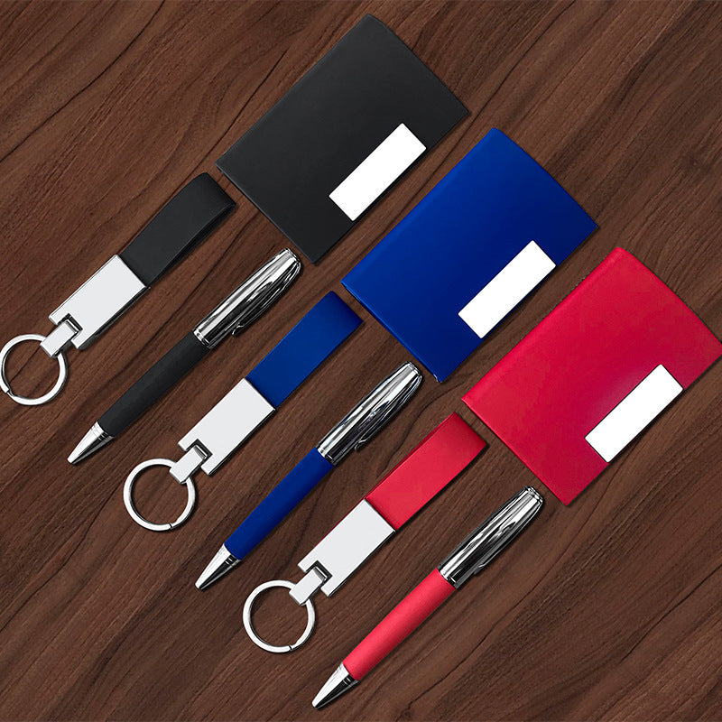 Customized Business Gift Set for Clients: Cardholder, Keychain & Notepad Pen