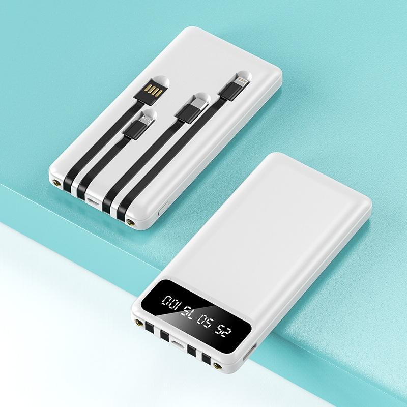 Ultra-thin 20000mAh Power Bank with Built-in 4-in-1 Charging Cable