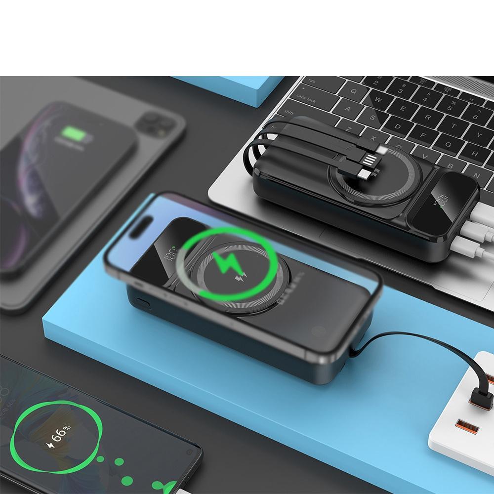 Magnetic 15W Wireless Power Bank 20000mAh with Triple Cable Fast Charging
